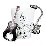 LanHong 13.5 Ounce Guitar Mug Music Note Coffee Mug and Guitar Bottle Opener Guitar Gifts for Teacher Musician Guitar Players Birthday Christmas Gifts for Music Lovers Friend (Black DIY)