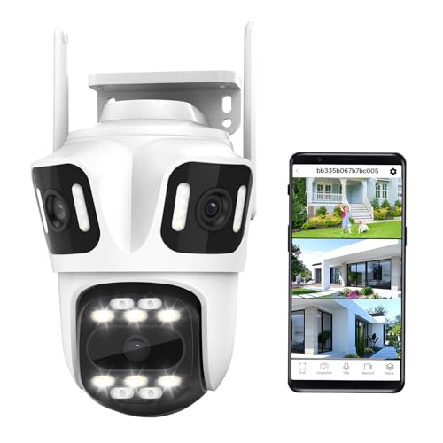 Three Lens WiFi Outdoor Security Camera, 9MP Wireless Home Security Cam, 360° Pan/Tilt, Human Detection, AI Auto Tracking, No Blind Spot, Color Night Vision, Two-Way Audio, Spotlight, IP66