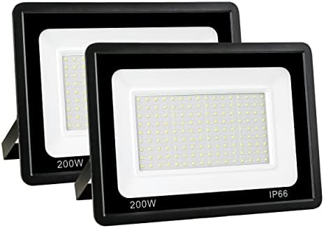 Fopretty 200W Outdoor LED Flood Light, 20000Lm Super Bright 6000K Daylight White, Waterproof IP66 Security Lights for Yard, Garden,Basketball Court, Garage, Arena, Pack of 2