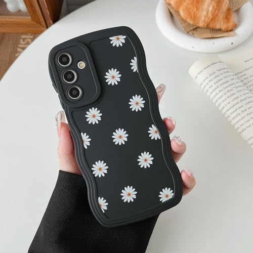 ZTOFERA Coque Arrière en Silicone Liquide pour Samsung Galaxy A35 5G, Mignon Boucle Ondulée Cadre Marguerite Motif Cas Souple Antichoc Protection Bumper...