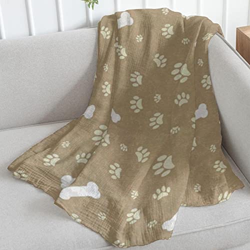 Couverture de lit douce et moelleuse motif patte de chien kaki