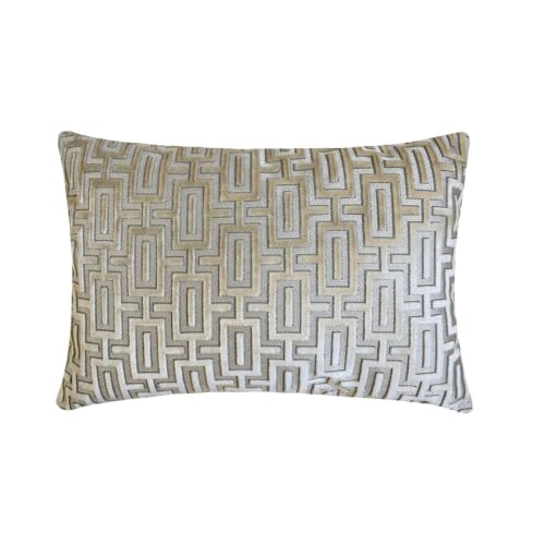 Image of The HomeCentric Pack of 2 Champagne Velvet Oblong Cushion Cover 30x45 cm - Champagne Interlock Lumbar