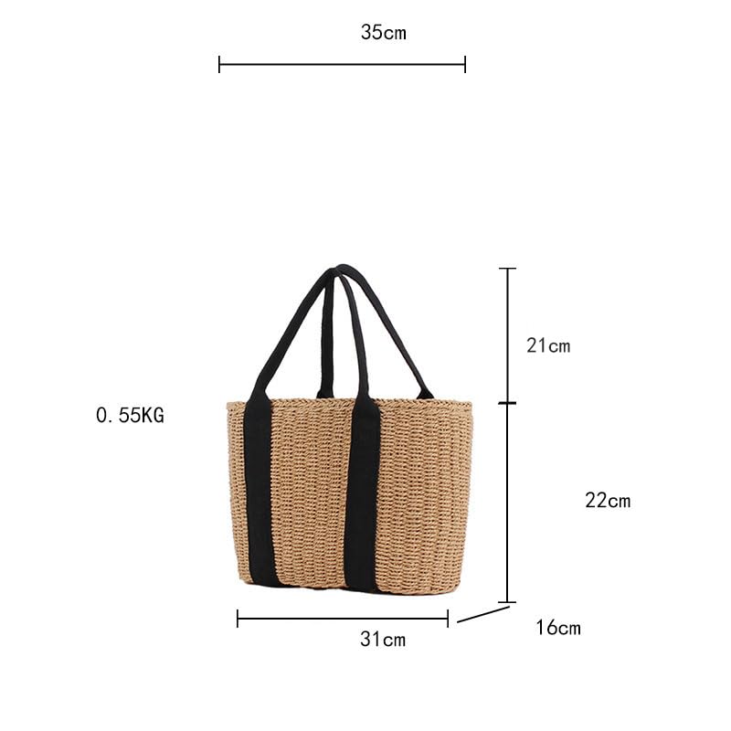 Bolso casual de paja natural para mujer miniatura 5