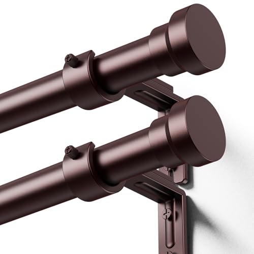 Image of YaFex Curtain Rods 2 Pack 32-57 Inch, Heavy Duty 1 Inch Curtain Rod, Bronze Short Adjustable Window Treatment Rods, Modern Design, Easy Installation