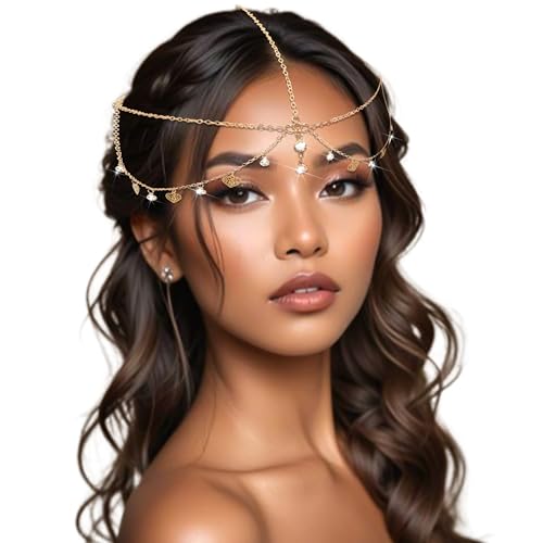 Chaîne de tête à paillettes dorées NAISKA pour coiffure de femme