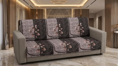 Image of KINGLY Quilted Velvet Sofa Cover Coffee Brown L Shape 3+2 Anti Skid Pipe