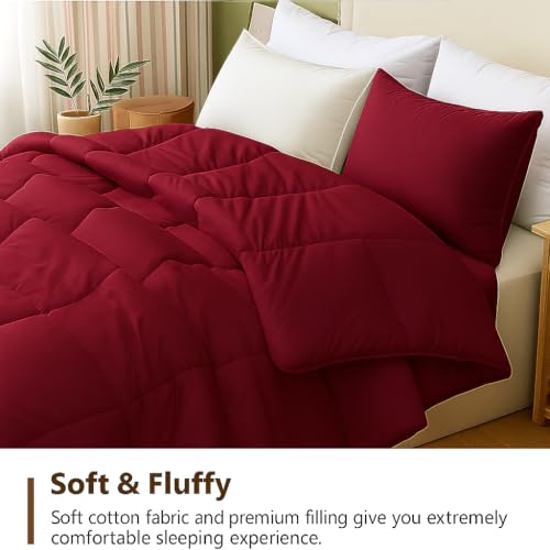 Image of Comforter Double Bed - 220 GSM AC Quilt Dohar - Soft Microfiber Blanket - 90x100 Inches - Burgundy Color - Lightweight Cozy Winter Rajai - Machine Washable