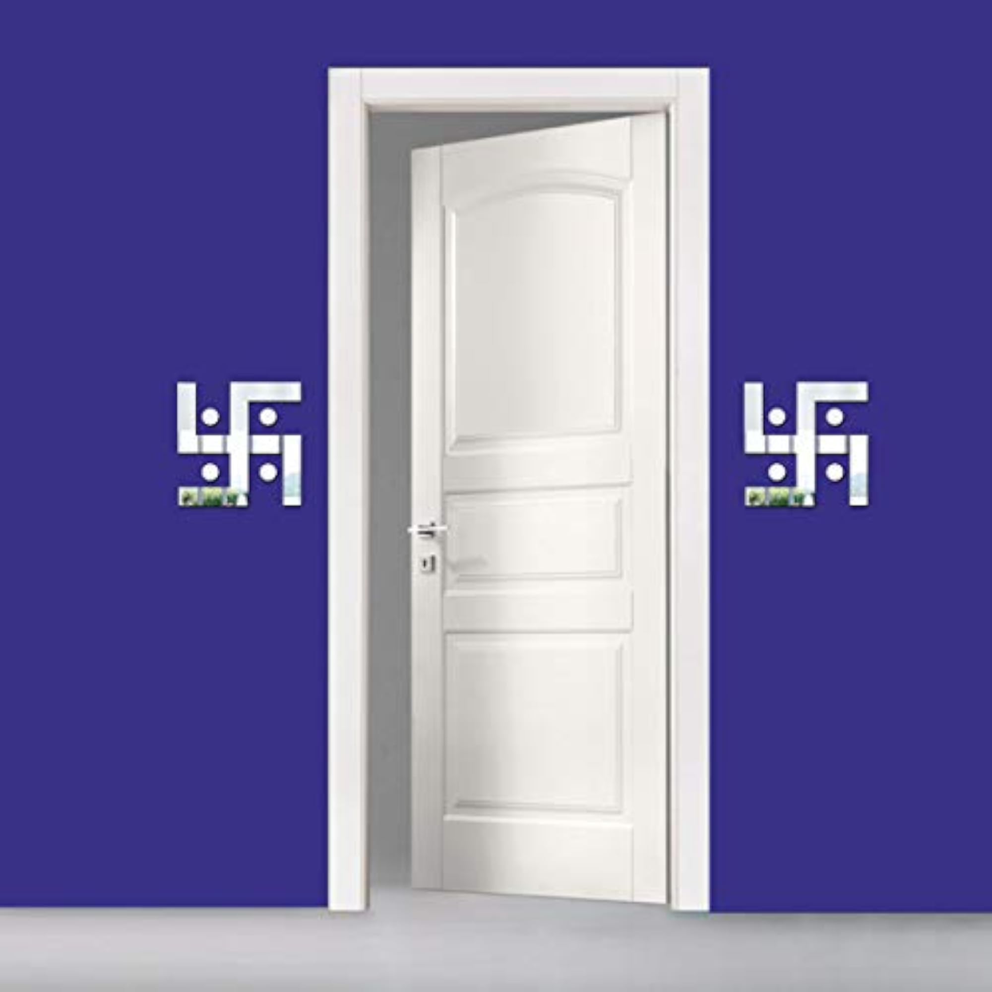 Acrylic Decorative Swastik 3D Mirror Wall Sticker, Silver