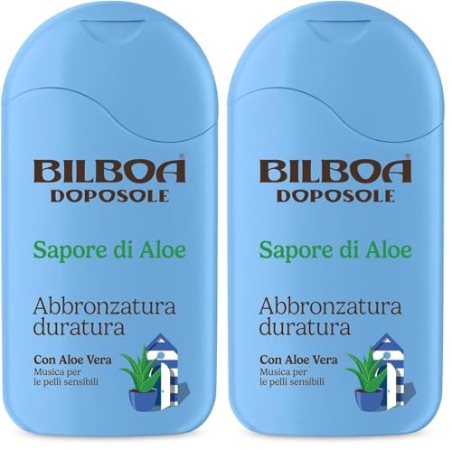 Bilboa, Sapore di Aloe, Crema Doposole Corpo, con Aloe Vera, Mantiene Abbronzatura, Rinfresca e Idrata fino a 48h, Ideale per Pelli Sensibili, 200 ml (Confezione da 2)