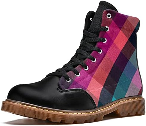 MAPOLO Boots for Men Colorful Plaid Stylish Men's High Top Boots Lace Up Winter Warm Snow Boots Thicken Casual Leather Slip Resistant Ankle Boot
