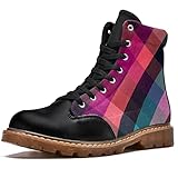 MAPOLO Boots for Men Colorful Plaid Stylish Men's High Top Boots Lace Up Winter Warm Snow Boots Thic