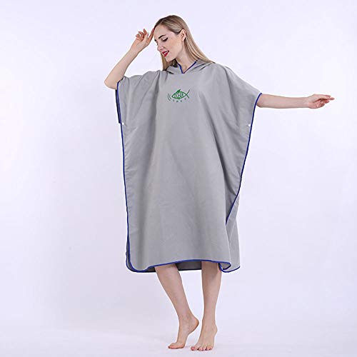 Peignoir de bain en microfibre pour la plage, le bain, la natation, le surf, le poncho à capuche, séchage rapide, pour adultes, taille unique, gris Cover