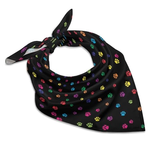 Csemeie Rainbow Paw Footprint Animal Pattern Bandana Hair Scarf Headband Adjustable Neckerchief for Men Women Decor