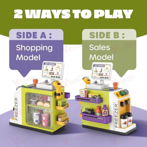 Image of VikriDA Kids Cash Register Playset with Coffee Machine, Calculator & Scanner | 48-Piece Pretend Grocery Store Set with Play Money & Food | Educational Role Play Toy | Ages 3+