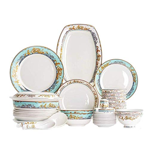 Juego de vajilla, 56 piezas, juegos de vajilla de cerámica, servicio combinado de vajilla estilo palacio europeo retro para 10 personas