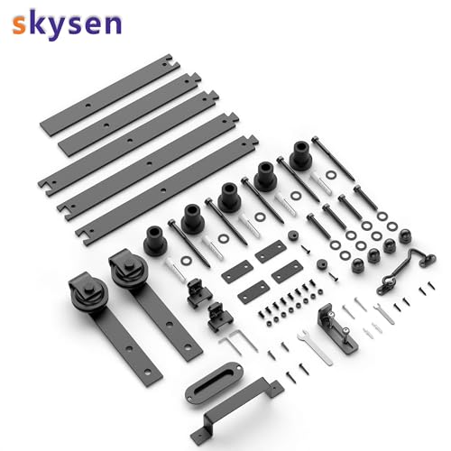 SKYSEN 6FT Barn Door Hardware Kit, Sliding Barn Door Hardware Kit, Barn Door Track - Smooth and Quiet- Easy to Install- Manual Included- Lite Version- Black (J-Lite-5-s)