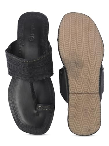 Image of KORAKARI Mens Handmade Kolhapuri Chappal Smooth and Comfortable, Stylish Durable Anti Slip Design Flip Flops Slippers Genuine Leather Traditional Indian Footwear.