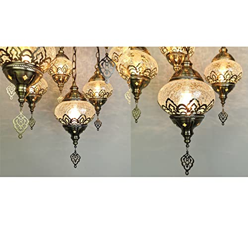 Turkish Moroccan Mosaic Boho Hardwired Chandelier Light Ceiling Hanging Lamp Pendant Fixture Lighting, 9 Big Globes for Bedroom Kitchen Dining Room Bar Living Room Decorative Lighting