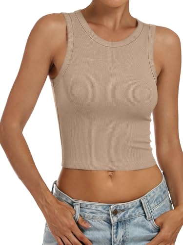 Image of ANRABESS Womens Crop Tank Tops High Neck Sleeveless Ribbed Knit Slim Fit Shirts 2026 Summer Casual Basic Workout Clothes