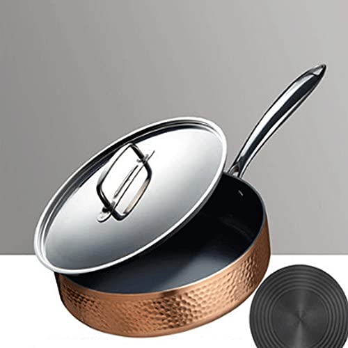 XGLIPQ Poêle antiadhésive non revêtue de cuivre martelé Wok domestique, flamme nue 24 cm, plaque à induction, cuisinière à gaz, poêle à steak, pot à soupe. Léger et facile à utiliser, facile à nettoye