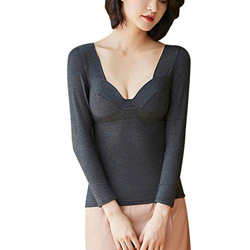 Gelentea Sous-vêtements thermiques pour femme - Sans couture - Auto-chauffant - Avec rembourrage de poitrine - Col en V - Haut ultra doux et chaud Cover