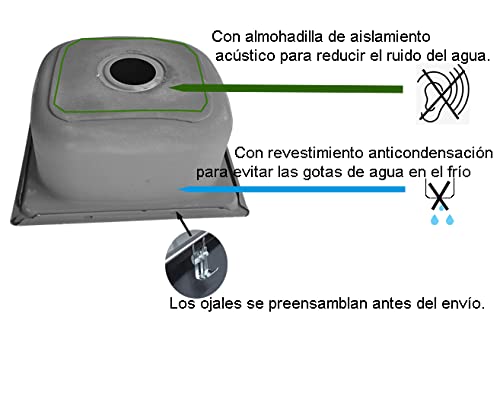 Omeere Fregadero De Cocina De Acero Inoxidable 304 De 0,8 Mm, 46 X 41 X20cm, Fregadero Empotrado 1 Seno,pequeña Rectangular (Agujero Del Grifo A La