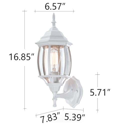 Image of 16.8 Inch White Outdoor Wall Light, Outside Porch Sconce White Outdoor Light Fixture for House Front Door Wall Lantern with Vintage Design, Garage Balcony, E26