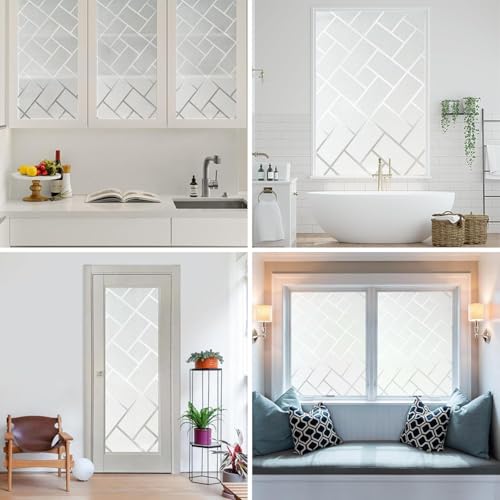 Image of CREON Privacy Window Film, Slanted Rectangle Pattern (24 X 120 Inch) Sun Blocking Window Glass Sticker for Home Office