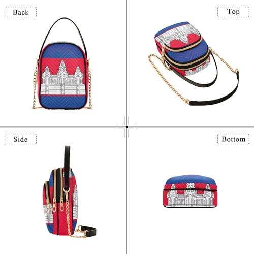 Cambodia Flag One Shoulder Purse Women Print Cell Phone Wallet Chain Purse Quilted Zipper Ladies Clutch Satchel4