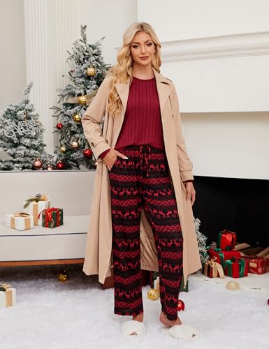 Image of Blooming Jelly Women Ribbed Long Sleeve Pajama Sets Fall Loungewear Pockets