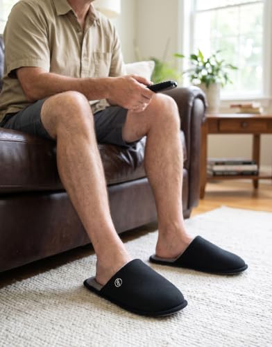 EverFoams EverFoams Men's Slippers Cotton Knit Memory Foam(11-12 M US, Space Black)