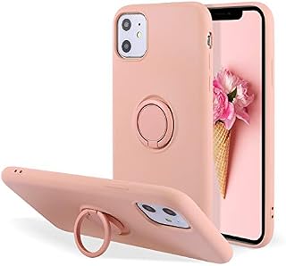 UEEBAI Case for iPhone 11 6.1 inch, Ultra Slim Liquid Silicone Phone Case with 360 Rotatable Ring Holder Kickstand with Magnetic Car Mount Gel Rubber TPU Bumper Shockproof Cover for iPhone 11 - Pink