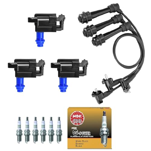 HIKARU PARTS UF228 Ignition Coil Packs & NGK Spark Plug + Wireset Compatible with Lexus IS300 GS300 Toyota Supra L6 3.0 1998 2001 2002 2003 2004 2005 Replace Set of 3 Ignition Coils and Spark Plugs