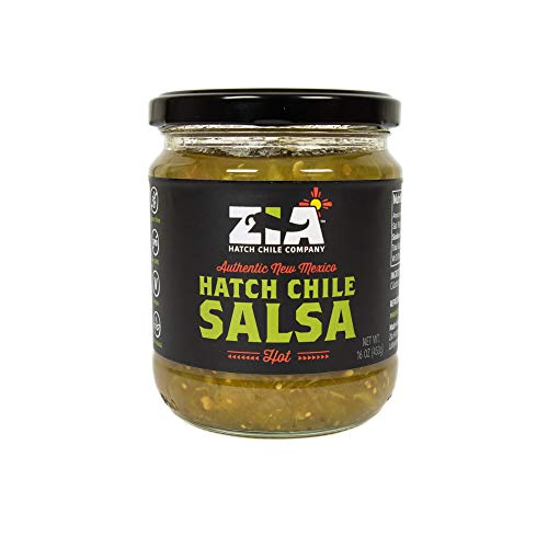 Authentic Roasted New Mexico Hatch Chile Salsa By Zia Green Chile Company - Delicious Flame-Roasted, Peeled & Diced Southwestern Certified Green Peppers - Vegan & Gluten-Free (HOT HEAT LEVEL)