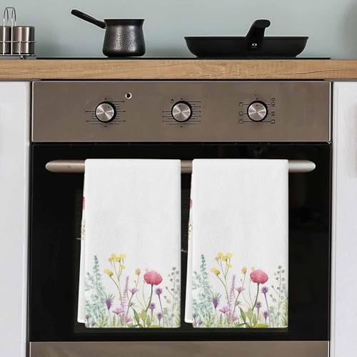 Qiaullityot Spring Floral Kitchen Towels Set of 3, Microfiber Dish