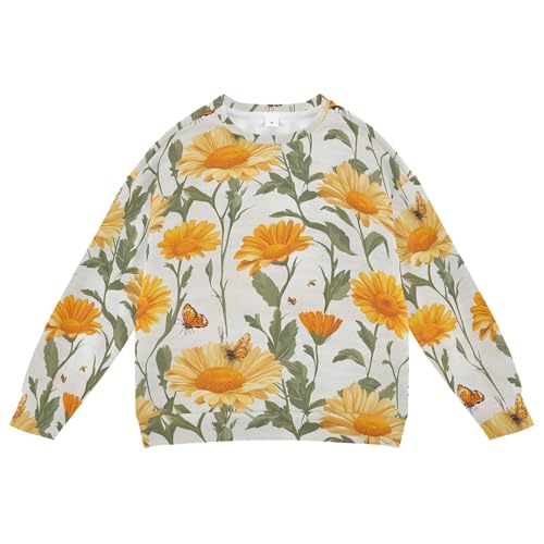 JUNZAN Retro Calendula Silver Little Girls Sweatshirt Hoodie Crewneck Kids Hoodies Boys Party 4T