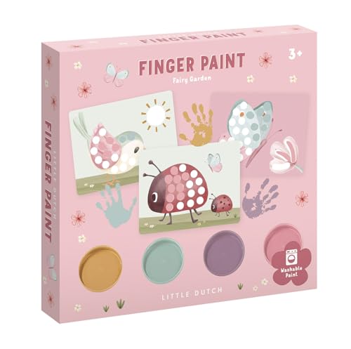 Little Dutch Fingerfarben-Malset mit 10 Motiv-Vorlagen und 4 Farben f&uuml;r Kleinkind Tiere und Blumen rosa - Fairy Garden