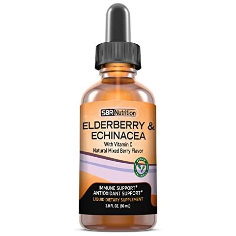 SBR Nutrition Immune Support Liquid Dietary Supplement for Adults, Elderberry and Echinacea with Vitamin C, Organic, Vegan Sambucus Extract Immune System Booster, 2 oz (60 mL) Cover