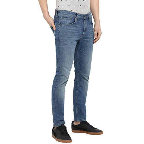 Image of Red Tape Men's Medium Blue Solid Cotton Lycra Jeans