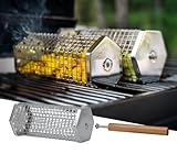 Rollender Grillkorb, abnehmbarer Holzgriff, 304 Edelstahl, stapelbare Grillwerkzeuge, Smoker, Grillzubehör für Gemüse, Kochen im Freien, Camping, Geburtstagsgeschenk für Männer, Vater, Ehemann (2