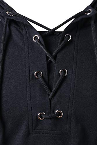 Men Gothic Steampunk Drawcord Lace up Hoodie Medieval Knight Long Sleeve Stitching Leather Armor Sweatshirt Pullover Black, M steampunk buy now online