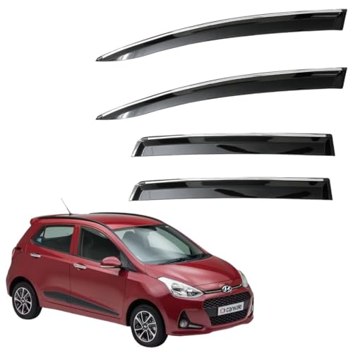 Image of CAR SAAZ Non-Breakable Smoke Door Visor for Grand I10 Type 1&2 (2013-2017)| Sun, Rain Wind Deflector | Strip Side Door Rain Visor - Set of 4 Pcs