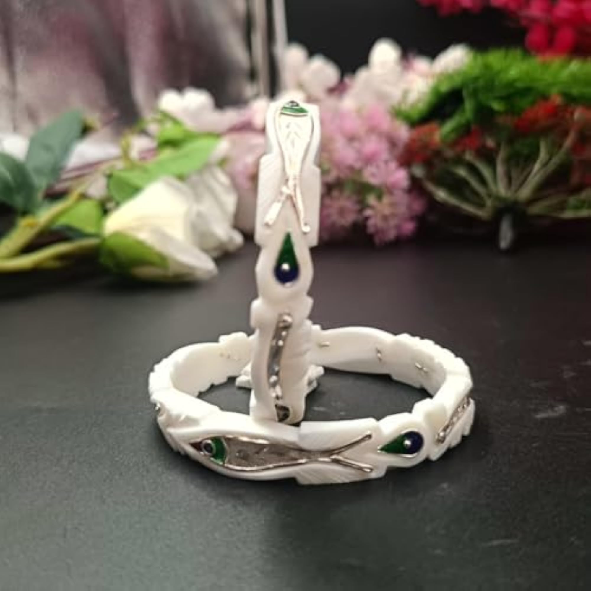 Women's Graceful Bengali Silver White Bangles, Velvet Box Gift