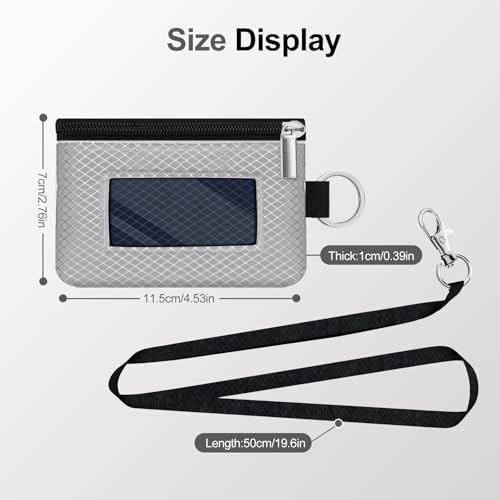 Image of Minimalist RFID Blocking Small Wallet with ID Window,WaterResistant Zip Id Case Wallet with Lanyard Keychain for Cards,Cash,Travel,Women,Men (Light gray /Dark blue)