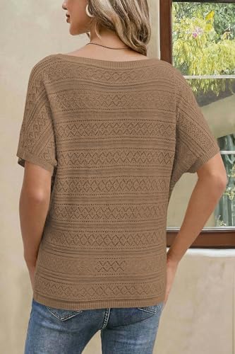 Image of Cakulo Womens Off The Shoulder Batwing Short Sleeve Crochet Tops 2026 Spring Summer Sweater Top Knit Beach Cover Up