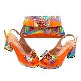 Italian Design High Heels Pumps Matching Colorful Clutch Bag Set For Wedding Garden Party Orange 38