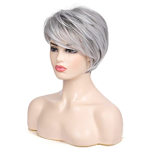 Baruisi Short Grey Wigs for Women Pixie Layered Wig with Bangs Synthetic Hair Wigs Cosplay Halloween Daily Wig - Image 3