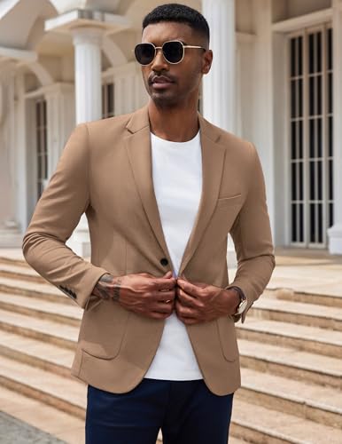COOFANDY Suit Jackets for Men Slim Fit Casual Blazer Suit Jacket Two Button Lightweight Knit Blazers, Light Brown, XXL3