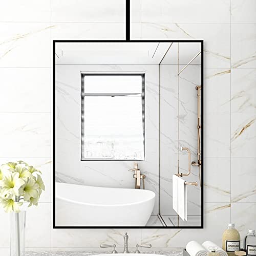 MESOVFCA Espejo Cuadrado para Colgar en el Techo, Espejo de tocador Rectangular para Pared con Brazo montado en el Techo, Espejo Decorativo Colgante con Marco de Metal, Negro (tamaño: 40 cm x 60 cm)