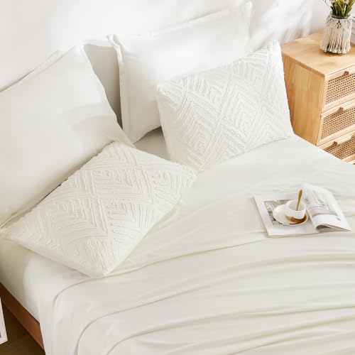 Image of Andency Queen Comforter Set 7 Piece Ivory - Bed in a Bag Queen Boho Lightweight Fluffy Tufted Bedding Sets with Comforter, Sheets, Pillowcases & Shams